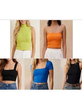 Zara Bundle of 5 Summer Essentials Tops Crop,Cami,Tank Bodysuit,Mock Neck,Size S